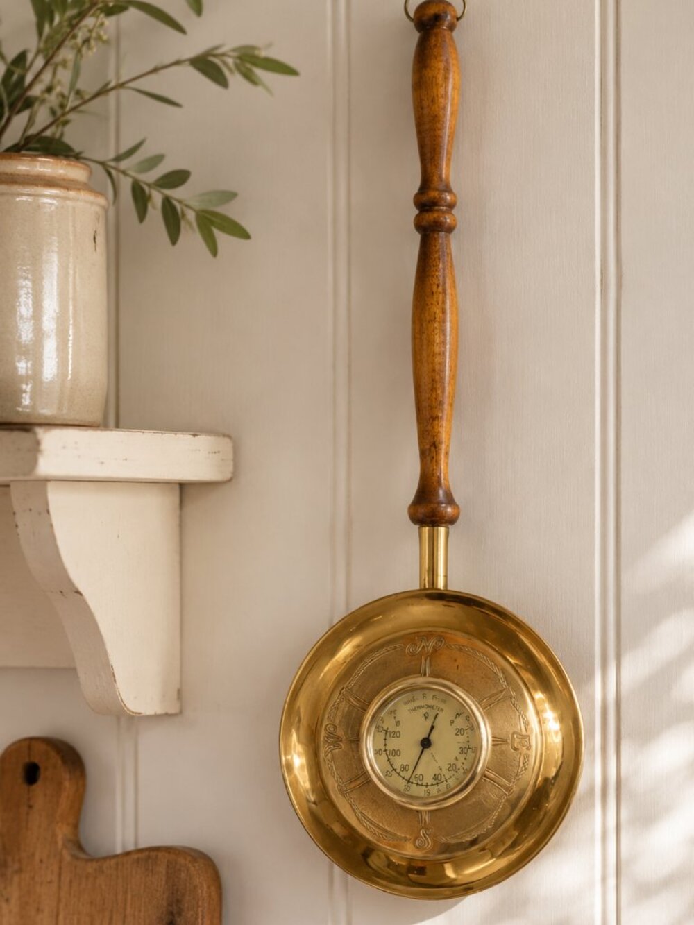 Vintage Brass Warming Pan Wall Thermometer Made in England